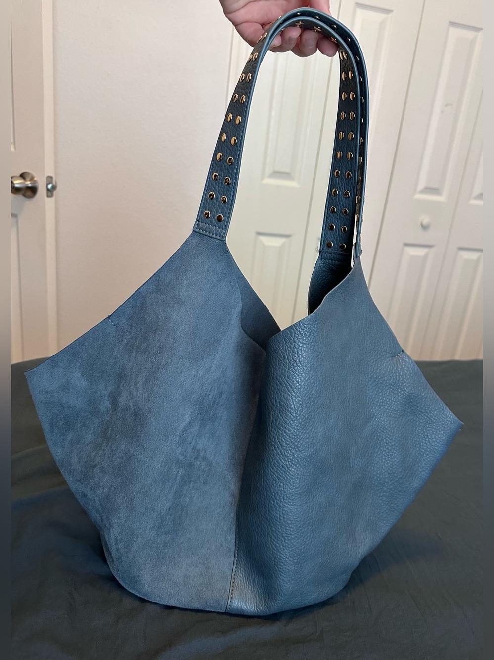 Shiraleah Gray/Blue Leather Hobo Tote Bag (Ryker Tote) Faux Leather